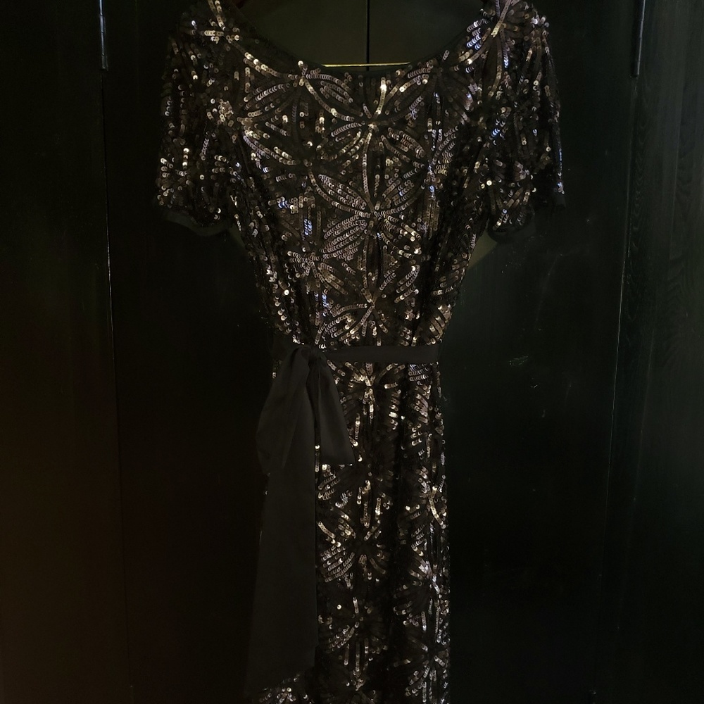 Aidon Mattox brown sequin shift dress sz 12